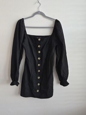 Kittenish Black Off The Shoulder Linen Mini Dress With Ruffle Cuffa Size M